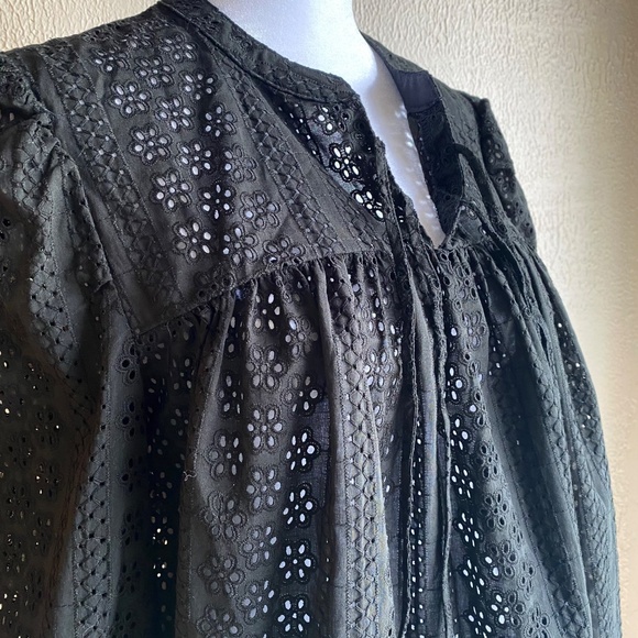 NWT Madewell black eyelet lace pop over peasant top Size M - Picture 11 of 15